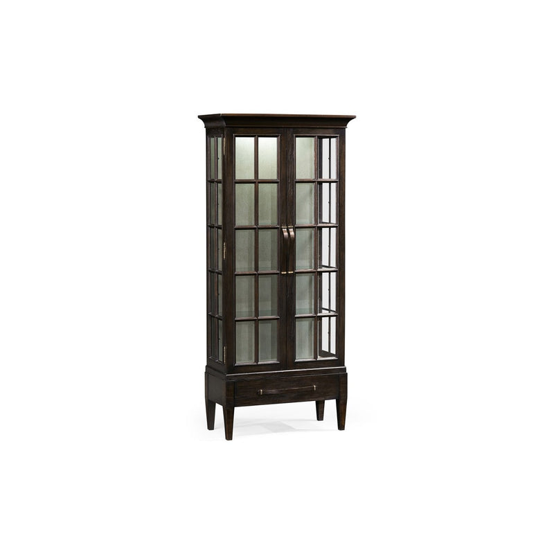 Tall Plank Glazed Display Cabinet-Jonathan Charles-JCHARLES-491063-DTM-Bookcases & CabinetsMedium Driftwood-9-France and Son