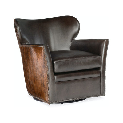 Kato Leather Swivel Chair w/ Hair on Hide-Hooker-HOOKER-CC469-SW-089-Lounge ChairsBrown-1-France and Son