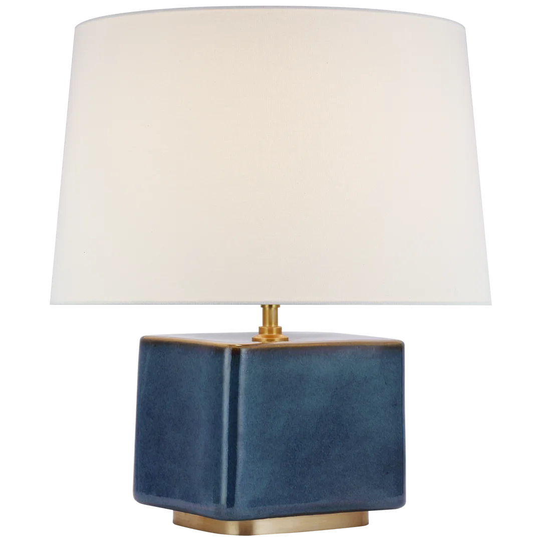 Taro Medium Table Lamp-Visual Comfort-VISUAL-CD 3601MBB-L-Table LampsMixed Blue Brown-Linen Shade-2-France and Son