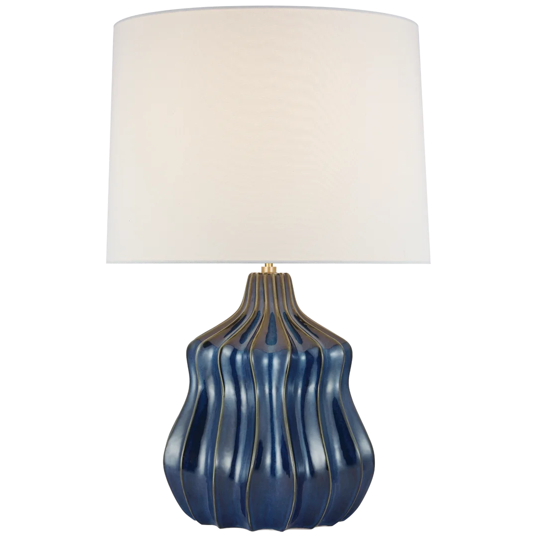 Ebber Large Table Lamp-Visual Comfort-VISUAL-CD 3603MBB-L-Table LampsMixed Blue Brown-Linen Shade-1-France and Son