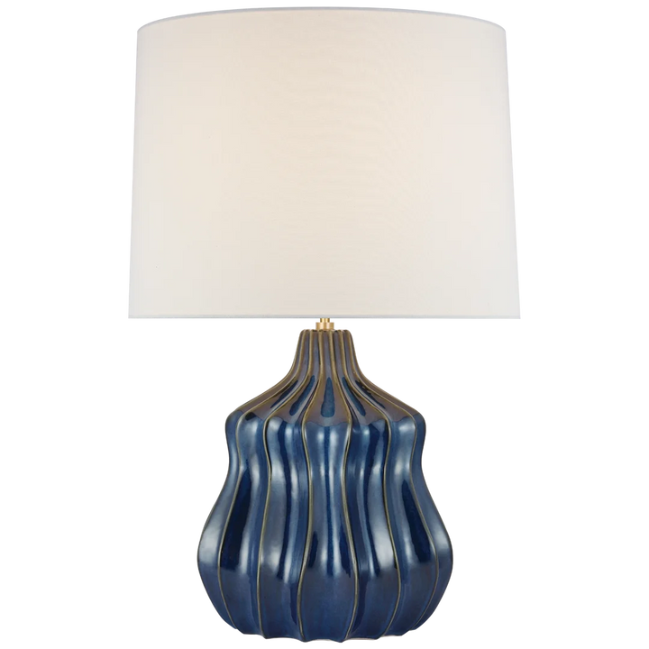 Ebber Large Table Lamp-Visual Comfort-VISUAL-CD 3603MBB-L-Table LampsMixed Blue Brown-Linen Shade-1-France and Son