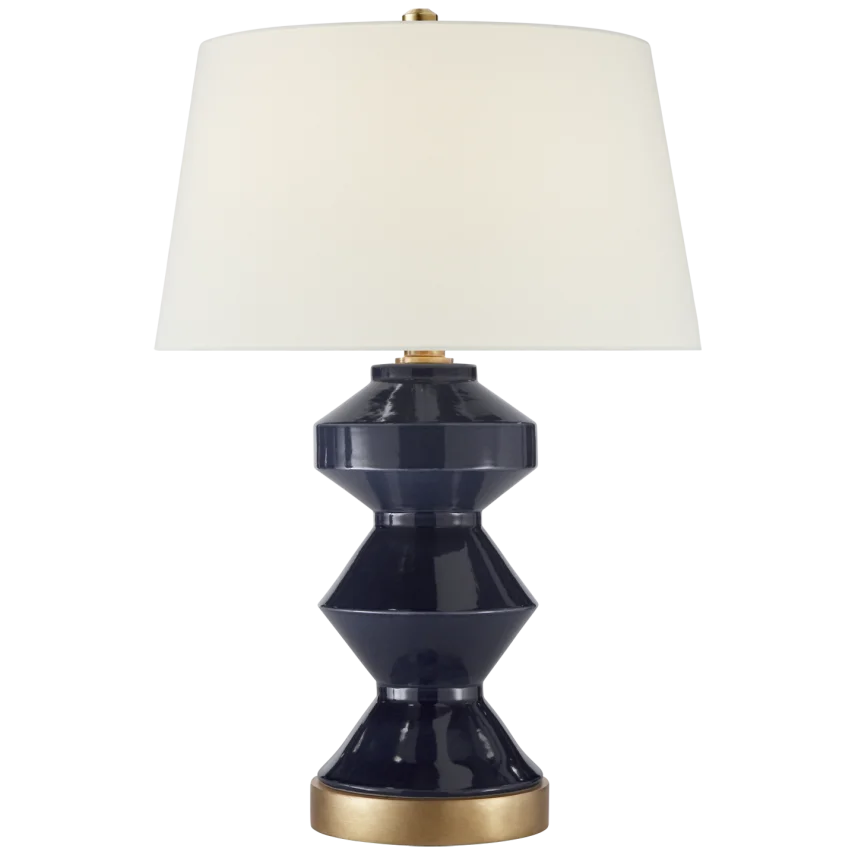 Wellington Zig-Zag Table Lamp-Visual Comfort-VISUAL-CHA 8666DM-L-Table LampsDenim Porcelain-Linen Shade-5-France and Son