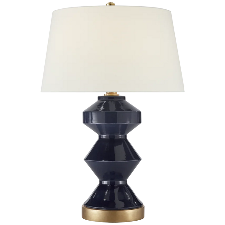 Wellington Zig-Zag Table Lamp-Visual Comfort-VISUAL-CHA 8666DM-L-Table LampsDenim Porcelain-Linen Shade-5-France and Son