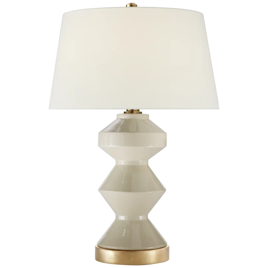 Wellington Zig-Zag Table Lamp-Visual Comfort-VISUAL-CHA 8666ICO-L-Table LampsCoconut Porcelain-Linen Shade-6-France and Son