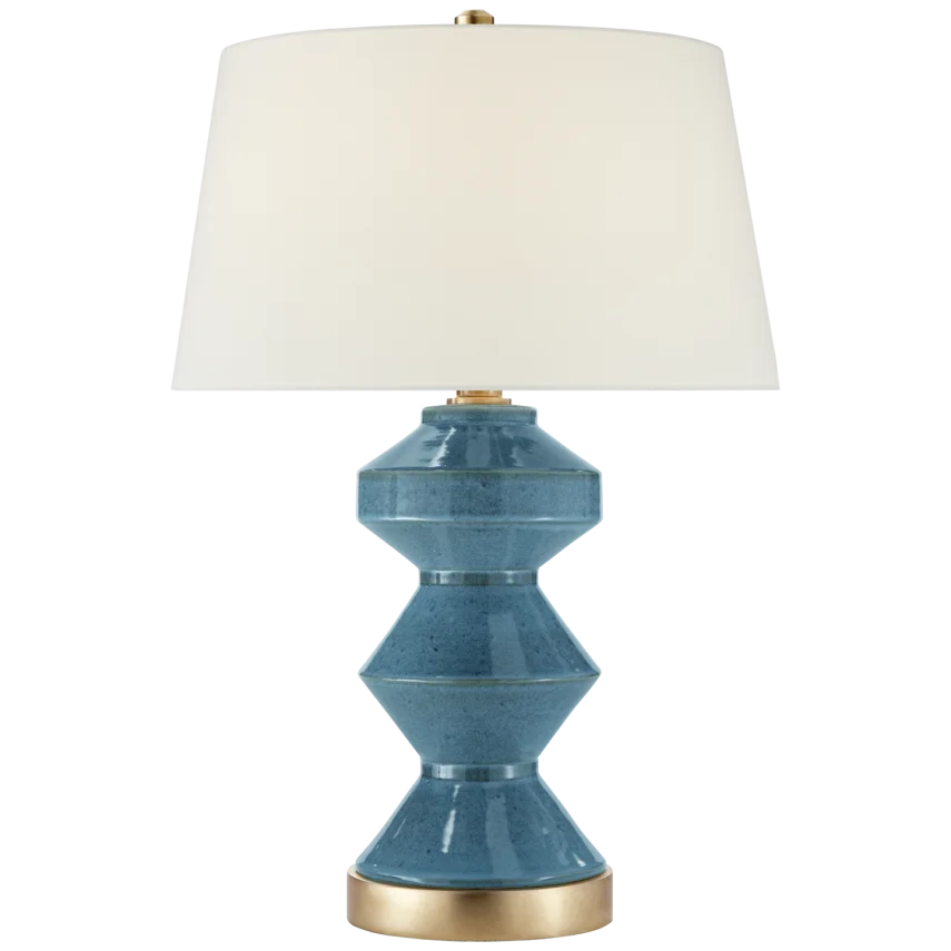 Wellington Zig-Zag Table Lamp-Visual Comfort-VISUAL-CHA 8666OSB-L-Table LampsOslo Blue-Linen Shade-7-France and Son