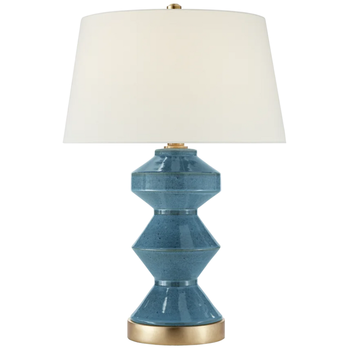 Wellington Zig-Zag Table Lamp-Visual Comfort-VISUAL-CHA 8666OSB-L-Table LampsOslo Blue-Linen Shade-7-France and Son