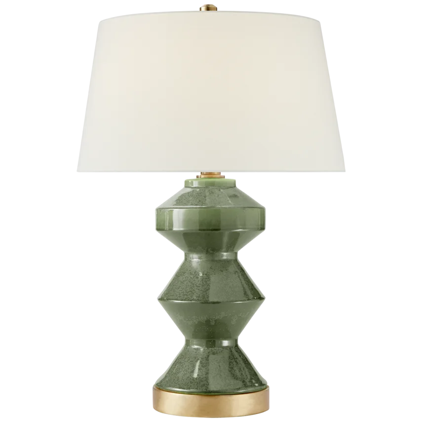 Wellington Zig-Zag Table Lamp-Visual Comfort-VISUAL-CHA 8666SHK-L-Table LampsShellish Kiwi-Linen Shade-8-France and Son