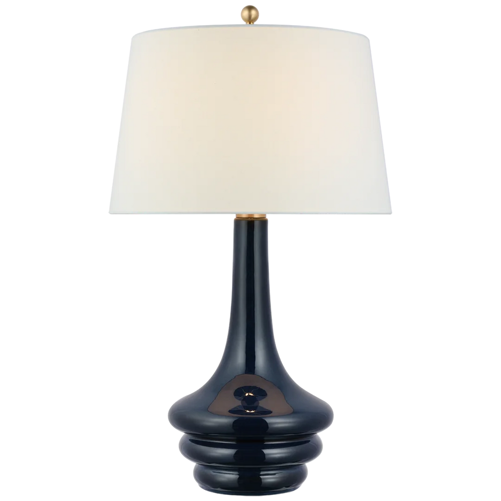 Wolly Large Table Lamp-Visual Comfort-VISUAL-CHA 8688MBB-L-Table LampsMixed Blue Brown-Linen Shade-2-France and Son