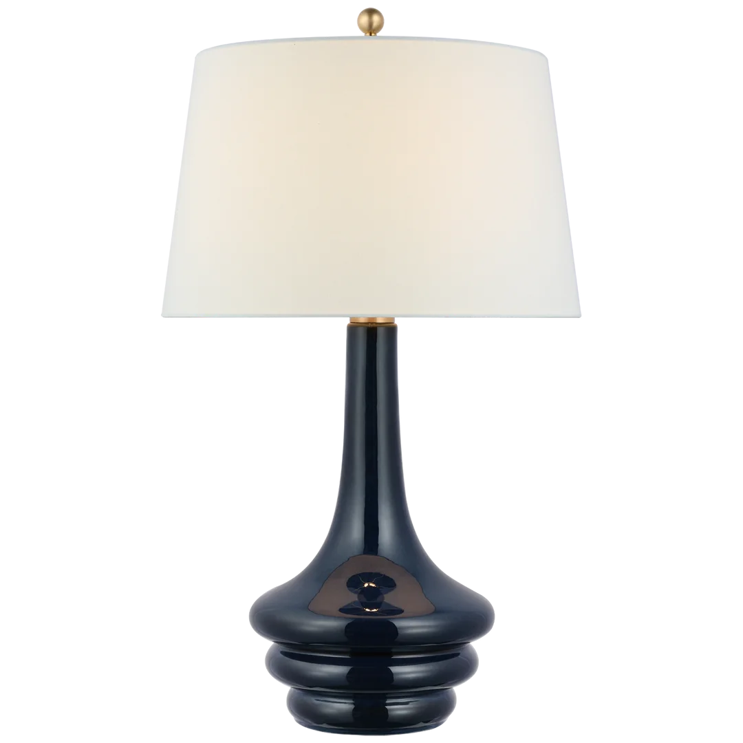 Wolly Large Table Lamp-Visual Comfort-VISUAL-CHA 8688MBB-L-Table LampsMixed Blue Brown-Linen Shade-2-France and Son