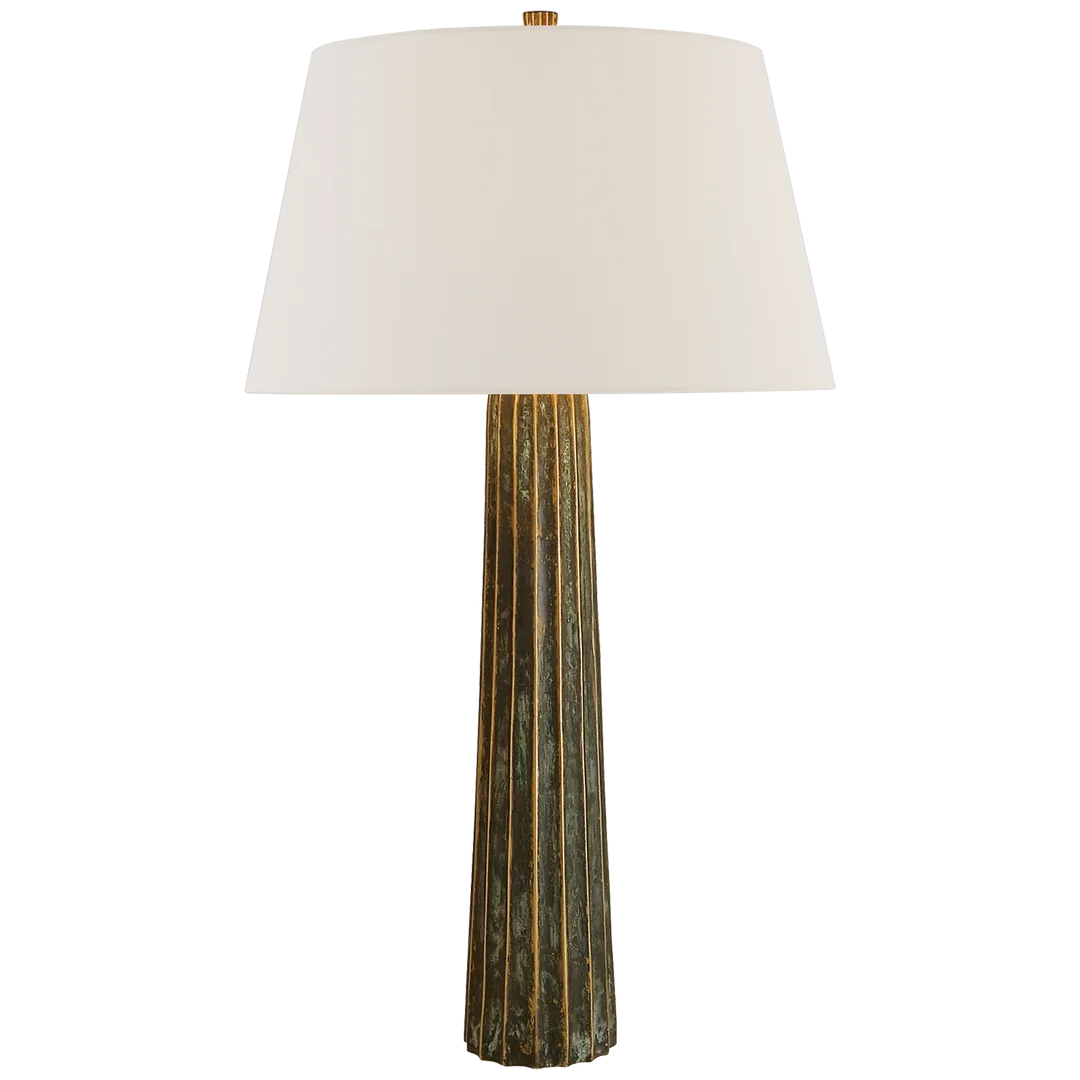 Flexy Spire Large Table Lamp-Visual Comfort-VISUAL-CHA 8906BZV-L-Table LampsBronze with Verdigris Highlights - Linen Shade-9-France and Son