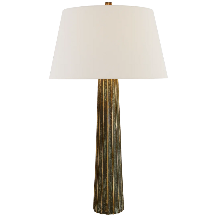 Flexy Spire Large Table Lamp-Visual Comfort-VISUAL-CHA 8906BZV-L-Table LampsBronze with Verdigris Highlights - Linen Shade-9-France and Son