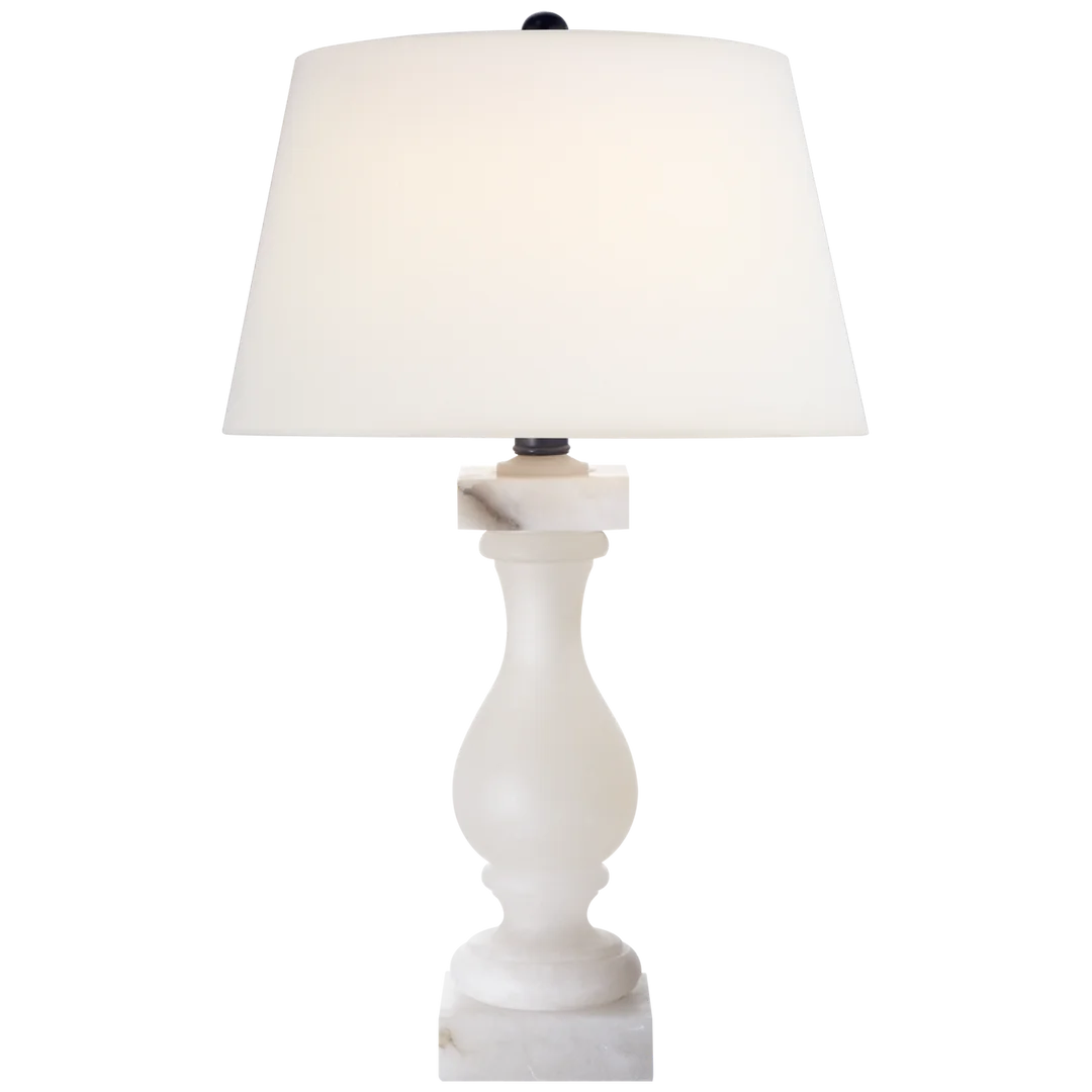 Bennett Table Lamp-Visual Comfort-VISUAL-CHA 8924ALB-L-Table LampsAlabaster-Linen Shade-4-France and Son