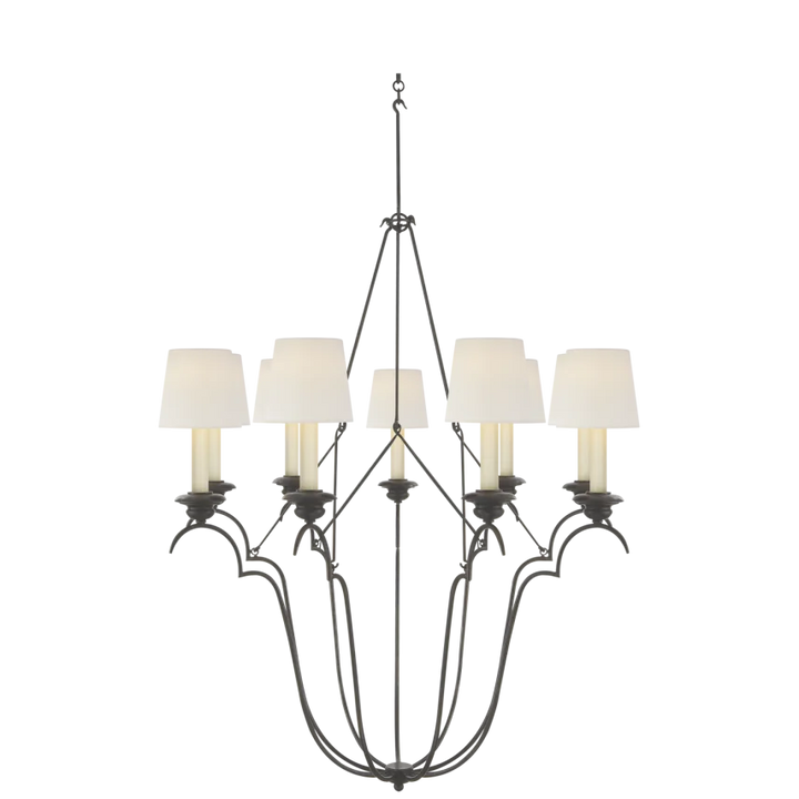 Belveere Chandelier-Visual Comfort-VISUAL-CHC 1403AI-L-ChandeliersAged Iron-Linen Shades-1-France and Son