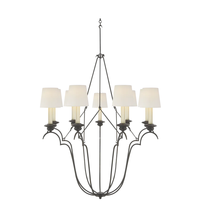 Belveere Chandelier-Visual Comfort-VISUAL-CHC 1403AI-L-ChandeliersAged Iron-Linen Shades-1-France and Son