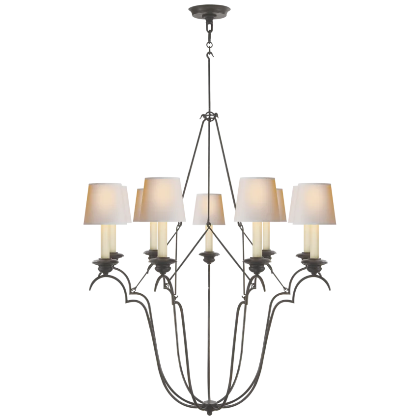Belveere Chandelier-Visual Comfort-VISUAL-CHC 1403AI-NP-ChandeliersAged Iron-Natural Paper Shades-2-France and Son