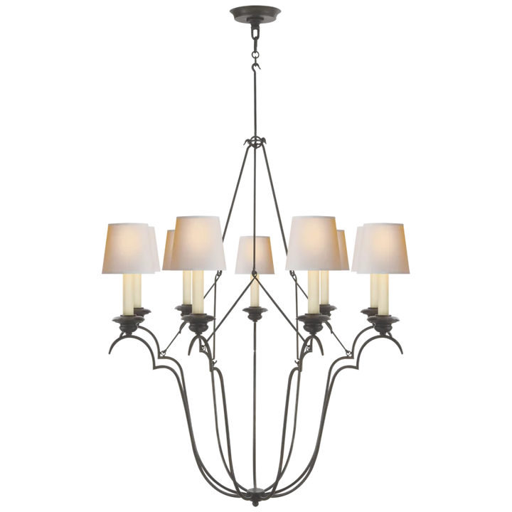 Belveere Chandelier-Visual Comfort-VISUAL-CHC 1403AI-NP-ChandeliersAged Iron-Natural Paper Shades-2-France and Son