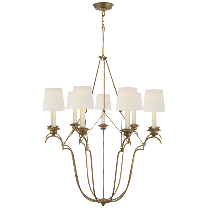 Belveere Chandelier-Visual Comfort-VISUAL-CHC 1403GI-L-ChandeliersGilded Iron-Linen Shades-3-France and Son