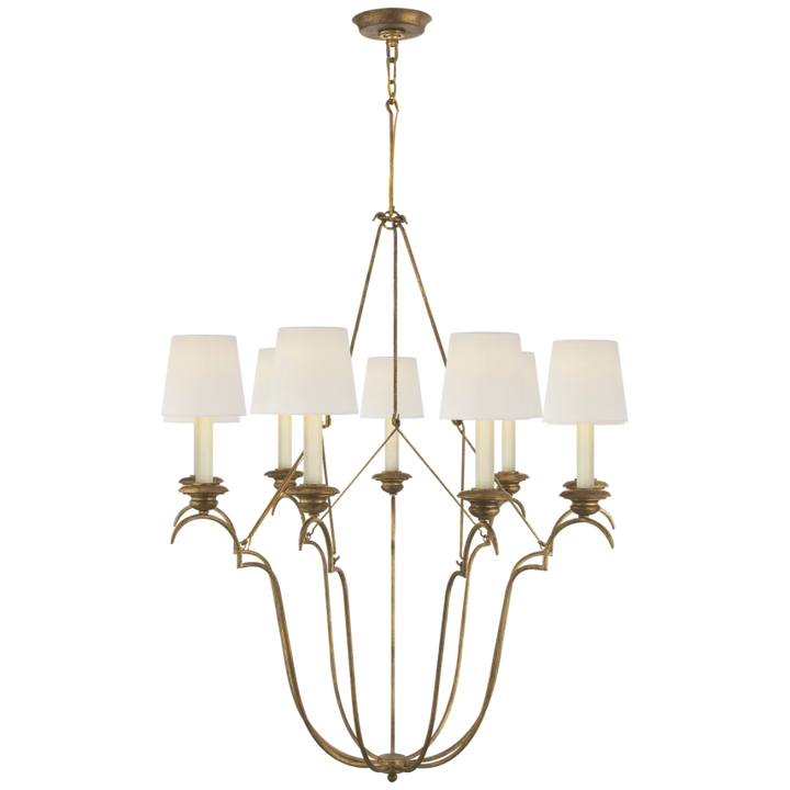 Belveere Chandelier-Visual Comfort-VISUAL-CHC 1403GI-L-ChandeliersGilded Iron-Linen Shades-3-France and Son