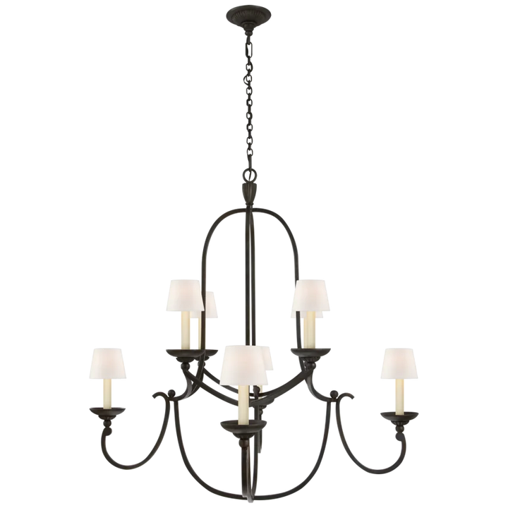 Fllaya Medium Round Chandelier-Visual Comfort-VISUAL-CHC 1494AI-L-ChandeliersAged Iron-Linen Shades-1-France and Son