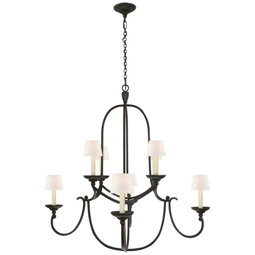 Fllaya Medium Round Chandelier-Visual Comfort-VISUAL-CHC 1494AI-L-ChandeliersAged Iron-Linen Shades-1-France and Son