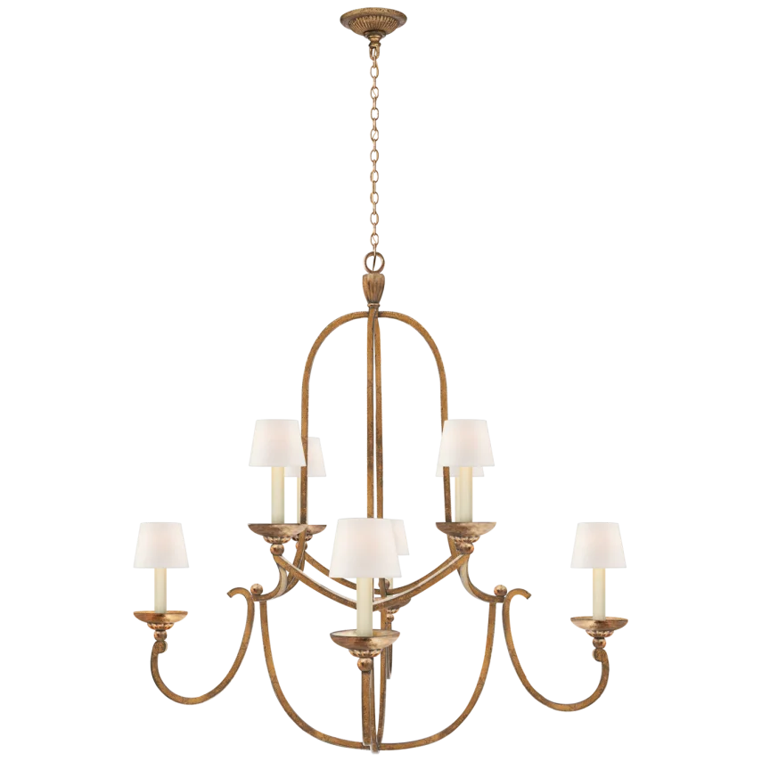 Fllaya Medium Round Chandelier-Visual Comfort-VISUAL-CHC 1494GI-L-ChandeliersGilded Iron-Linen Shades-2-France and Son