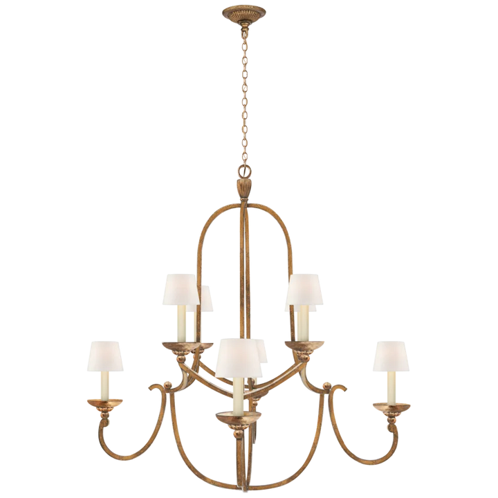 Fllaya Medium Round Chandelier-Visual Comfort-VISUAL-CHC 1494GI-L-ChandeliersGilded Iron-Linen Shades-2-France and Son