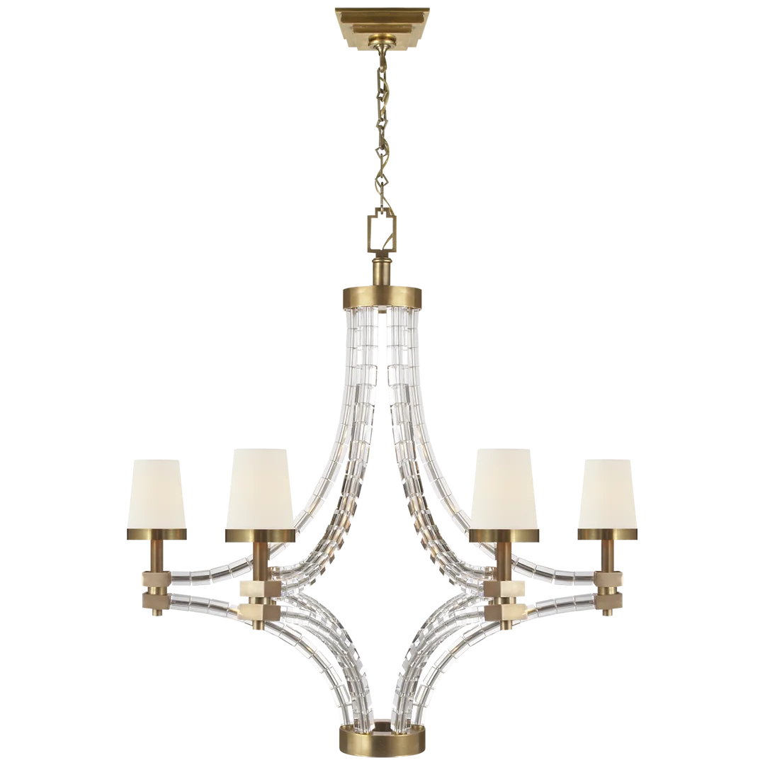 Cruise Cube Large Chandelier-Visual Comfort-VISUAL-CHC 1530AB-L-ChandeliersAntique-Burnished Brass-Linen-4-France and Son