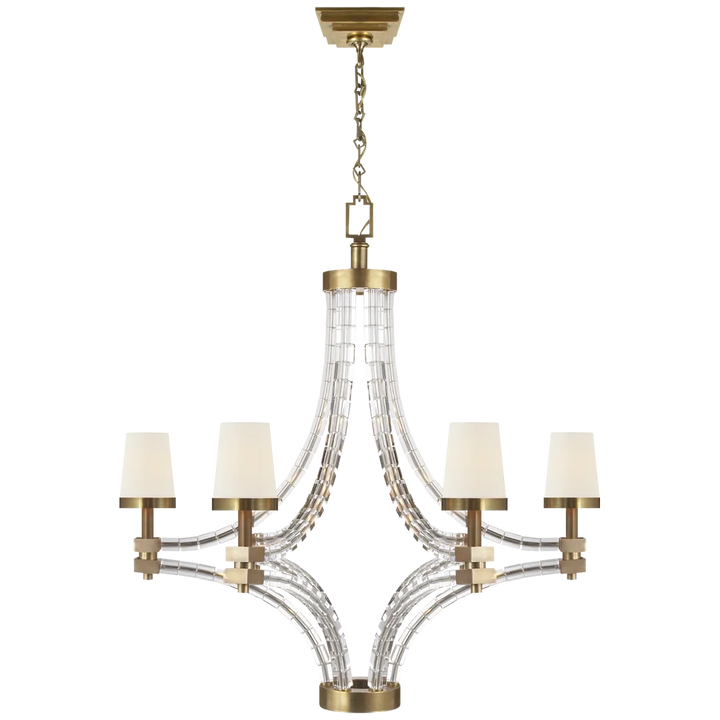 Cruise Cube Large Chandelier-Visual Comfort-VISUAL-CHC 1530AB-L-ChandeliersAntique-Burnished Brass-Linen-4-France and Son