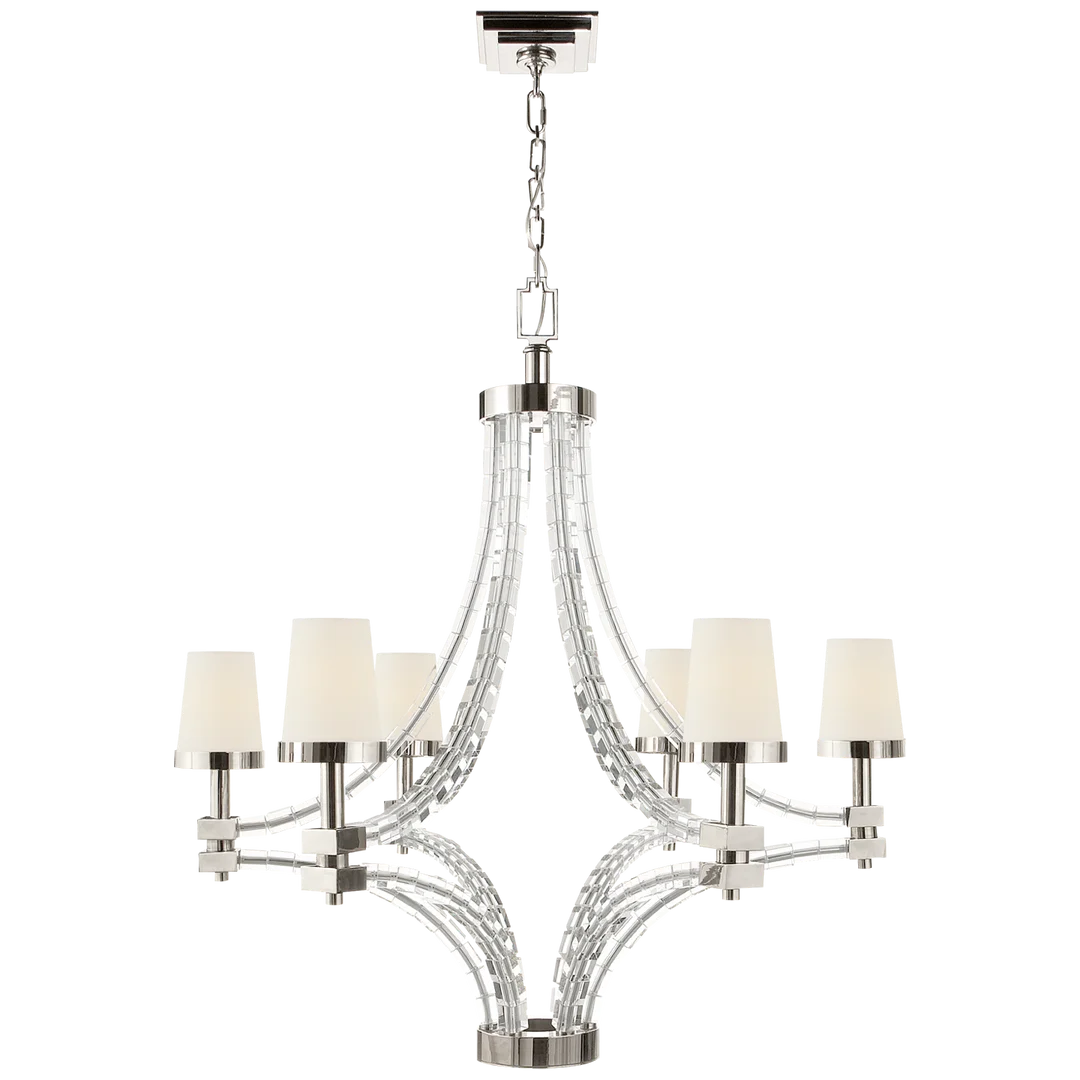 Cruise Cube Large Chandelier-Visual Comfort-VISUAL-CHC 1530PN-L-ChandeliersPolished Nickel-Linen-5-France and Son