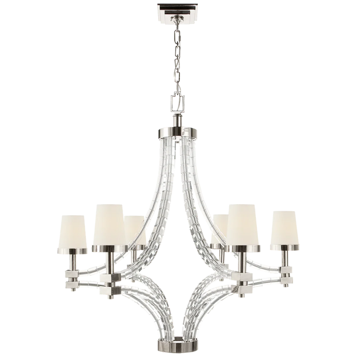 Cruise Cube Large Chandelier-Visual Comfort-VISUAL-CHC 1530PN-L-ChandeliersPolished Nickel-Linen-5-France and Son