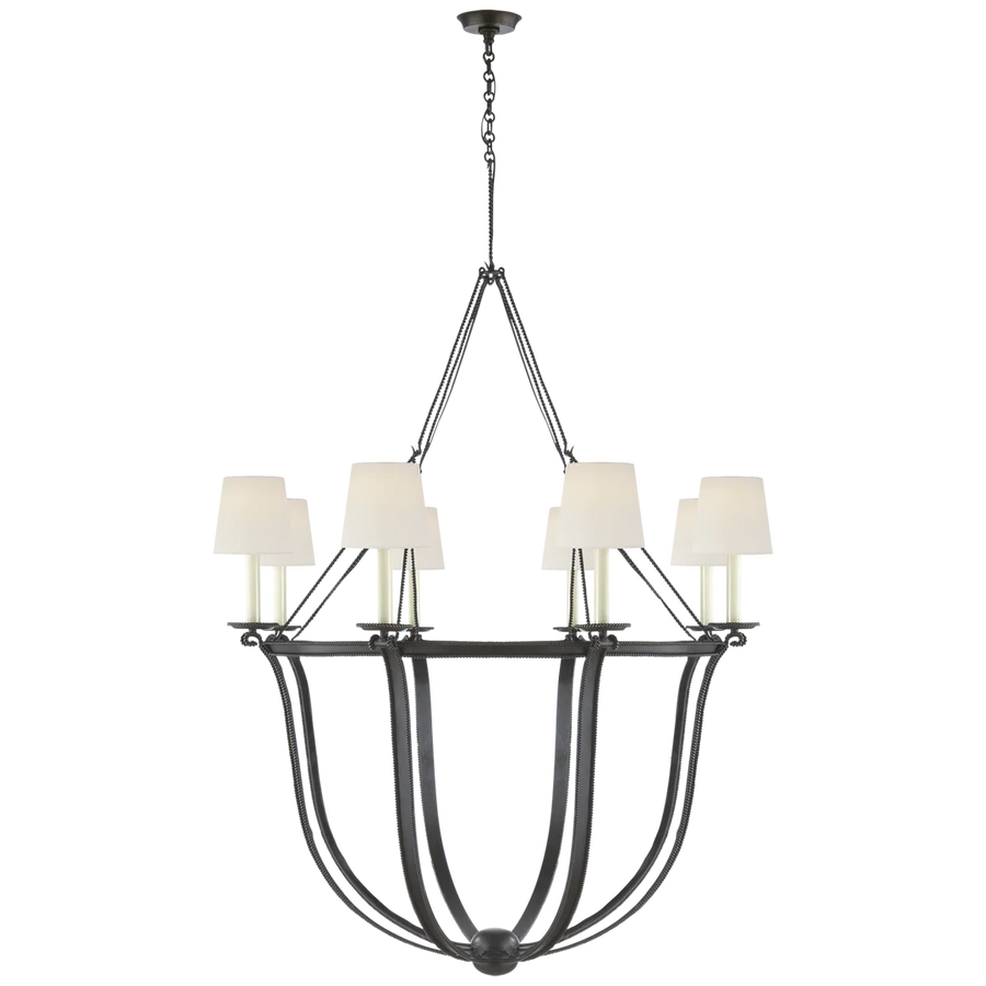 Lancashire Chandelier-Visual Comfort-VISUAL-CHC 1577AI-L-ChandeliersAged Iron-Linen Shades-1-France and Son