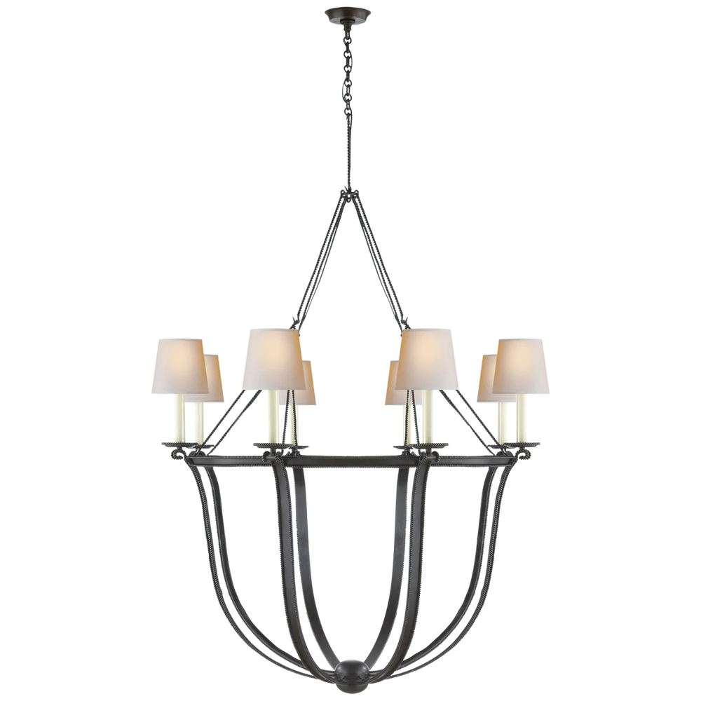 Lancashire Chandelier-Visual Comfort-VISUAL-CHC 1577AI-NP-ChandeliersAged Iron-Paper Shades-2-France and Son