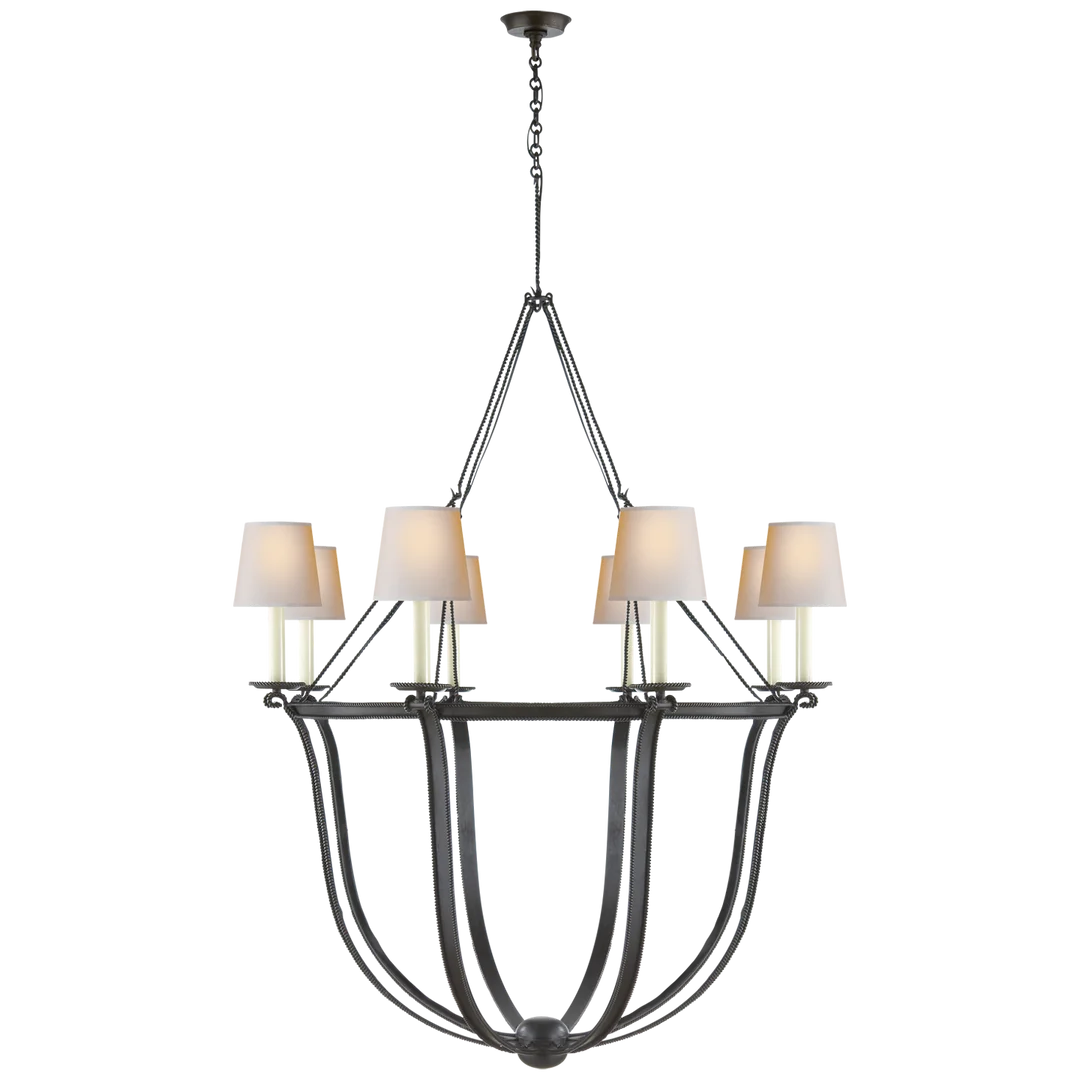 Lancashire Chandelier-Visual Comfort-VISUAL-CHC 1577AI-NP-ChandeliersAged Iron-Paper Shades-2-France and Son