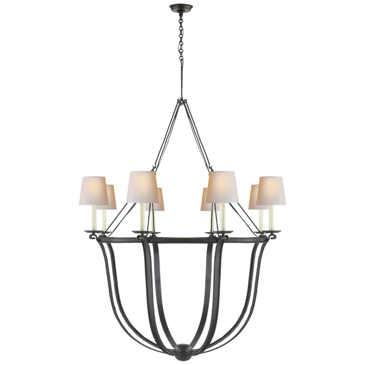 Lancashire Chandelier-Visual Comfort-VISUAL-CHC 1577AI-NP-ChandeliersAged Iron-Paper Shades-2-France and Son