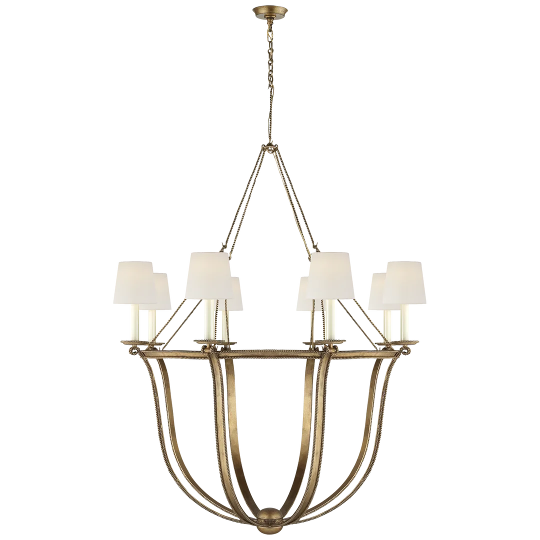 Lancashire Chandelier-Visual Comfort-VISUAL-CHC 1577GI-L-ChandeliersGilded Iron-Linen Shades-3-France and Son