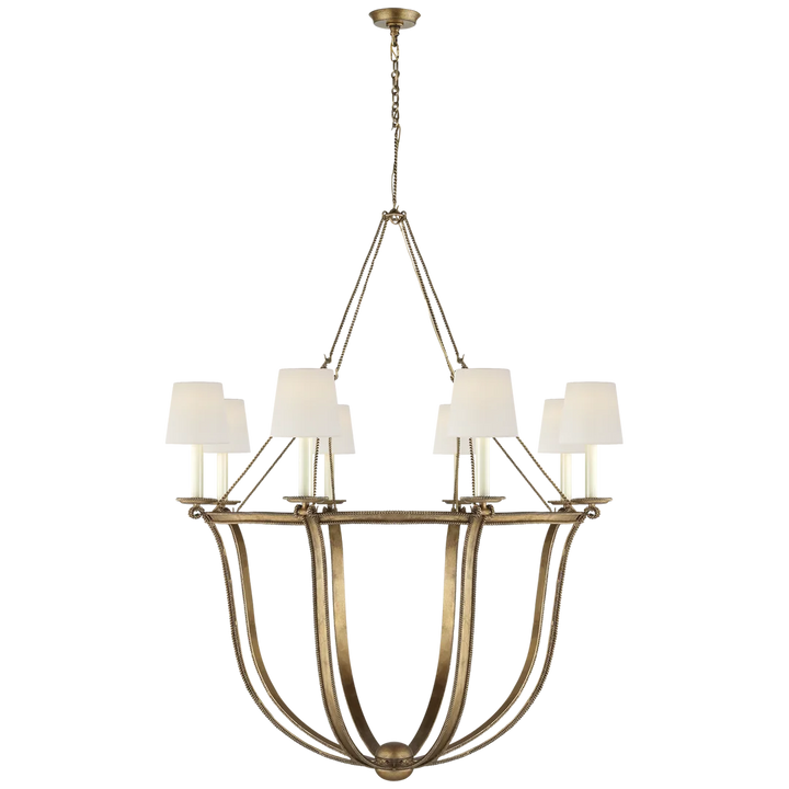 Lancashire Chandelier-Visual Comfort-VISUAL-CHC 1577GI-L-ChandeliersGilded Iron-Linen Shades-3-France and Son