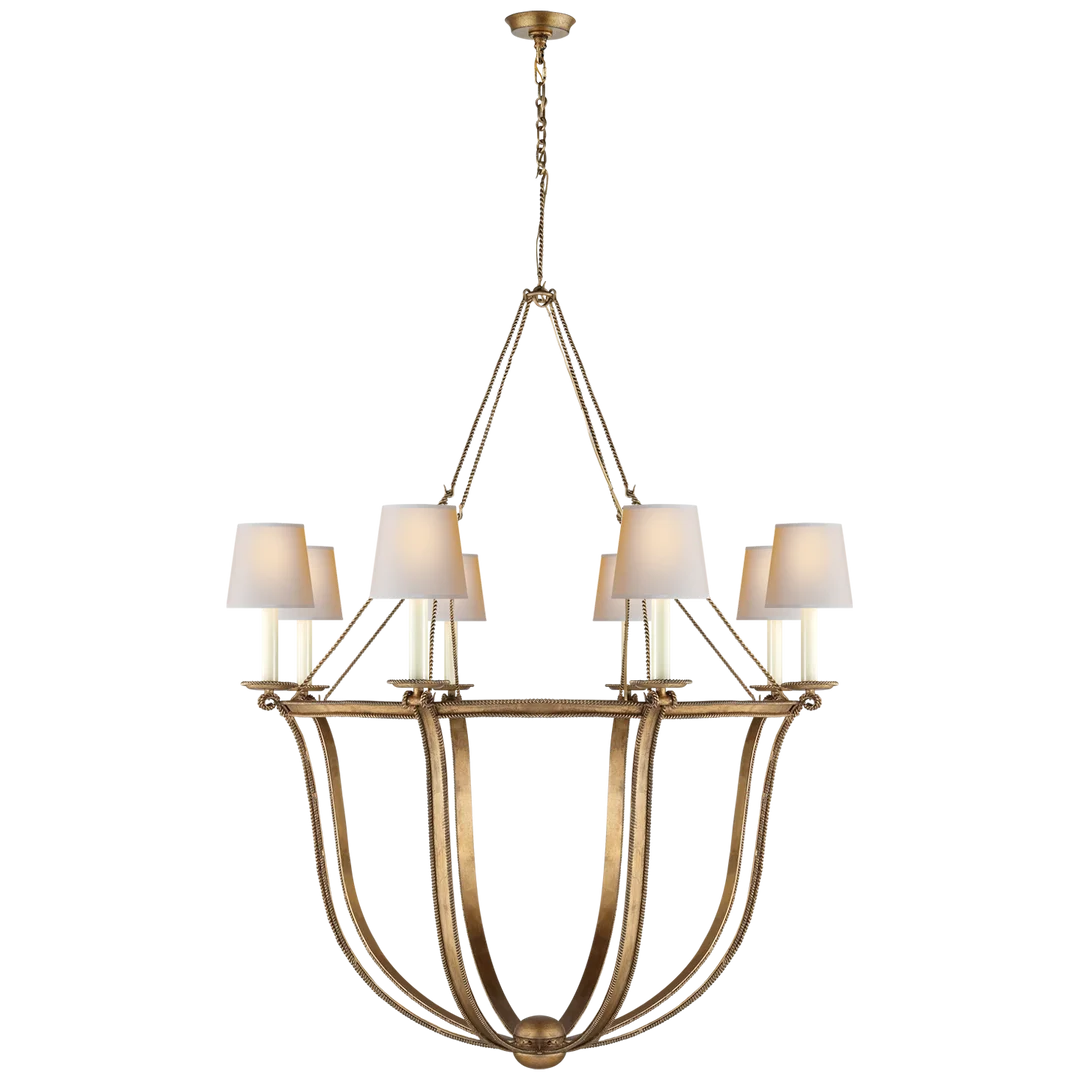 Lancashire Chandelier-Visual Comfort-VISUAL-CHC 1577GI-NP-ChandeliersGilded Iron-Paper Shades-4-France and Son