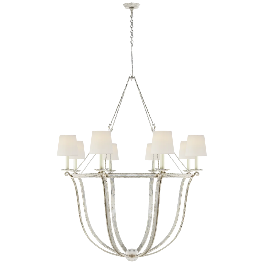 Lancashire Chandelier-Visual Comfort-VISUAL-CHC 1577OW-L-ChandeliersOld White-Linen Shades-5-France and Son