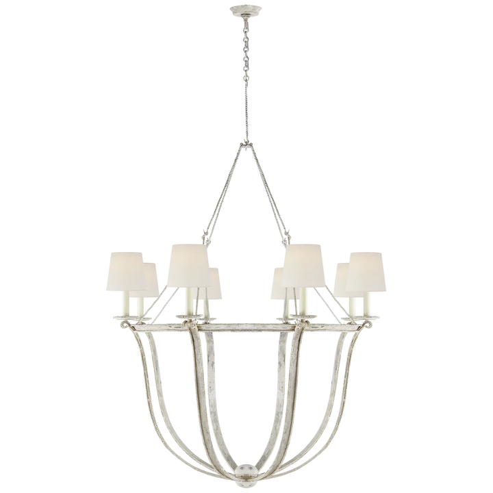 Lancashire Chandelier-Visual Comfort-VISUAL-CHC 1577OW-L-ChandeliersOld White-Linen Shades-5-France and Son