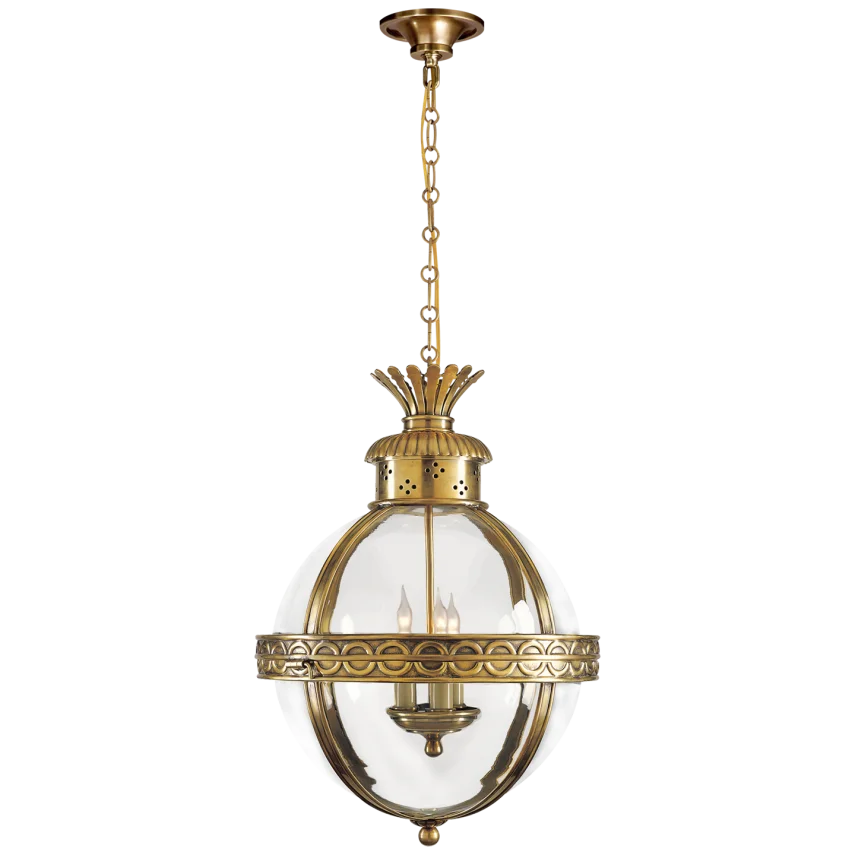 Cairo Top Blanded Globe Lantern-Visual Comfort-VISUAL-CHC 2111AB-CG-lanternsAntique-Burnished Brass With Clear Glass-1-France and Son