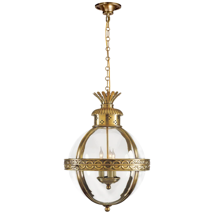 Cairo Top Blanded Globe Lantern-Visual Comfort-VISUAL-CHC 2111AB-CG-lanternsAntique-Burnished Brass With Clear Glass-1-France and Son