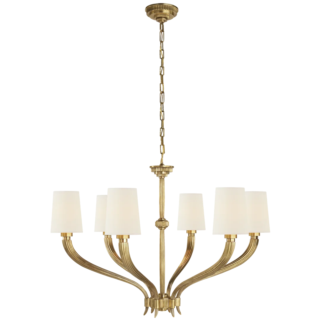 Rotem Large Chandelier-Visual Comfort-VISUAL-CHC 2462AB-L-ChandeliersAntique-Burnished Brass-Linen Shades-1-France and Son