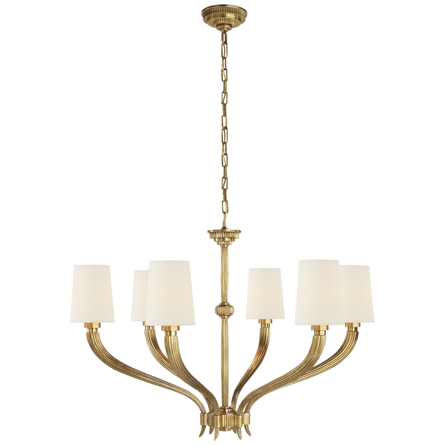 Rotem Large Chandelier-Visual Comfort-VISUAL-CHC 2462AB-L-ChandeliersAntique-Burnished Brass-Linen Shades-1-France and Son