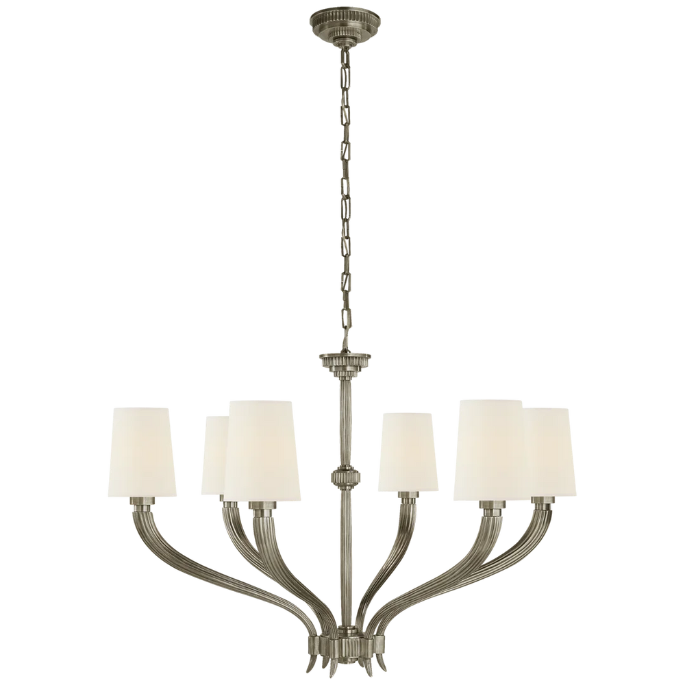 Rotem Large Chandelier-Visual Comfort-VISUAL-CHC 2462AN-L-ChandeliersAntique Nickel-Linen Shades-2-France and Son