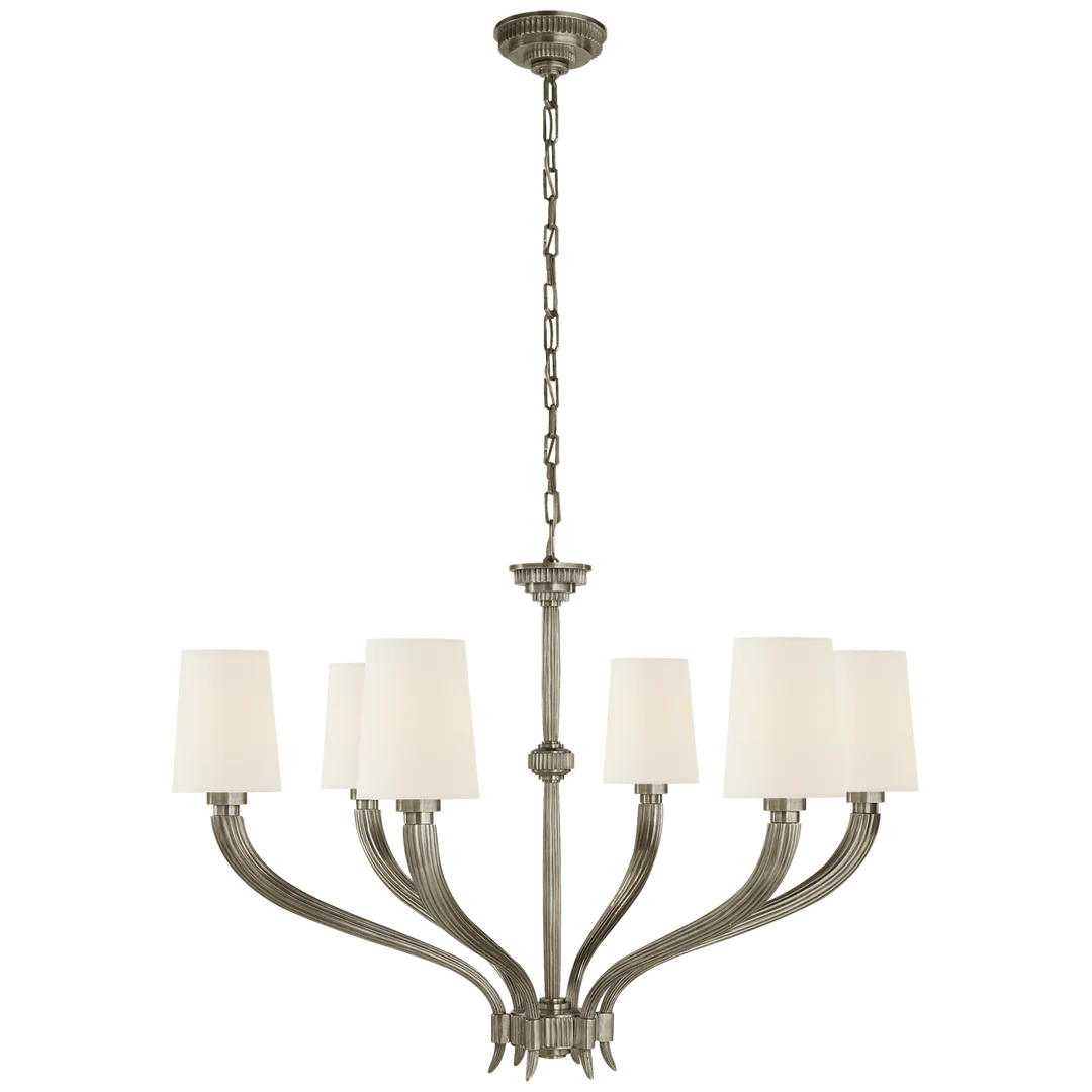 Rotem Large Chandelier-Visual Comfort-VISUAL-CHC 2462AN-L-ChandeliersAntique Nickel-Linen Shades-2-France and Son