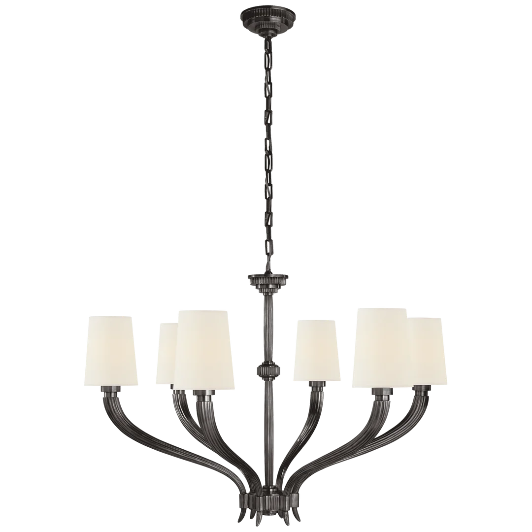 Rotem Large Chandelier-Visual Comfort-VISUAL-CHC 2462BZ-L-ChandeliersBronze-Linen Shades-3-France and Son