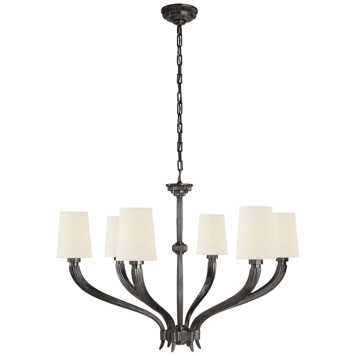 Rotem Large Chandelier-Visual Comfort-VISUAL-CHC 2462BZ-L-ChandeliersBronze-Linen Shades-3-France and Son