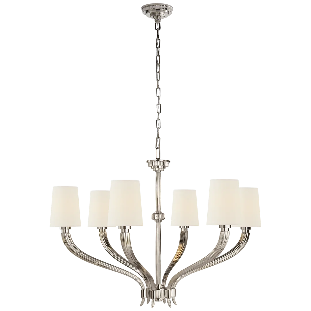 Rotem Large Chandelier-Visual Comfort-VISUAL-CHC 2462PN-L-ChandeliersPolished Nickel-Linen Shades-4-France and Son