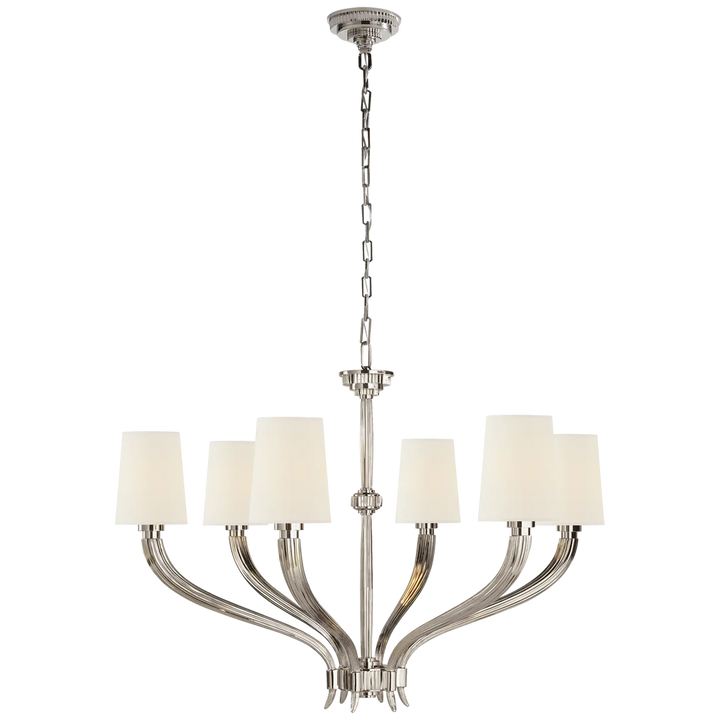 Rotem Large Chandelier-Visual Comfort-VISUAL-CHC 2462PN-L-ChandeliersPolished Nickel-Linen Shades-4-France and Son