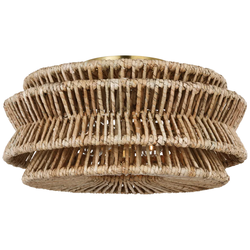 Anna Large Drum Semi-Flush Mount-Visual Comfort-VISUAL-CHC 4015AB/NAB-Flush MountsAntique-Burnished Brass and Natural Abaca-1-France and Son